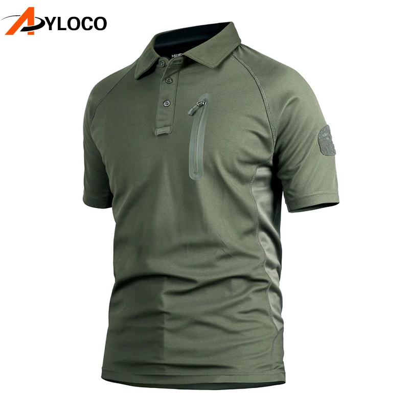 Rápida dos Homens de Combate do Exército Camisas de Carga ao ar Livre de Secagem Militar Tático Camisetas Respirável Lapela Collar Estiramento Casual 10 Esporte e Lazer