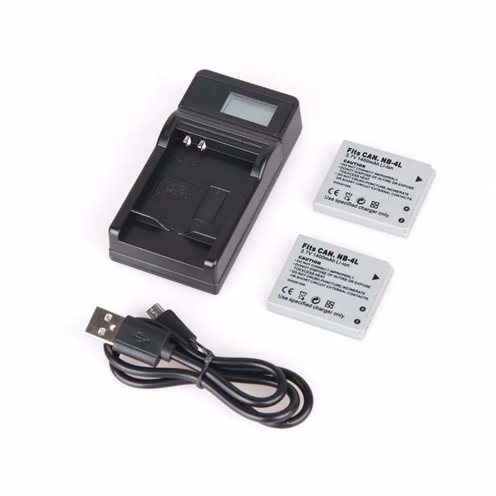 2pcs Camera Batteries + Battery Charger with LCD Display & Single USB