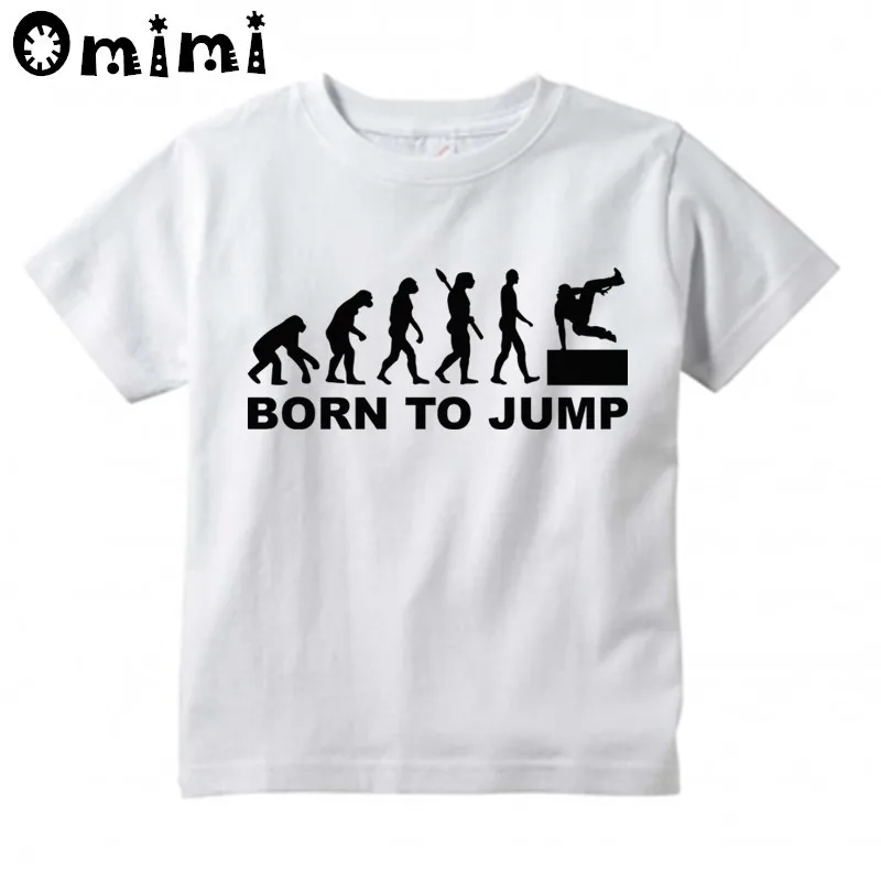 Boys/Girls Evolution Of Parkour Born To Jump Printed T Shirt Kids Short Sleeve Tops Children's White T-Shirt,ooo4085