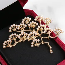 Винтаж Дизайн Роскошные искусственный жемчуг Pine броши для женское платье Шарф Брошь Пальцы Мода Свадебные украшения броши подарки