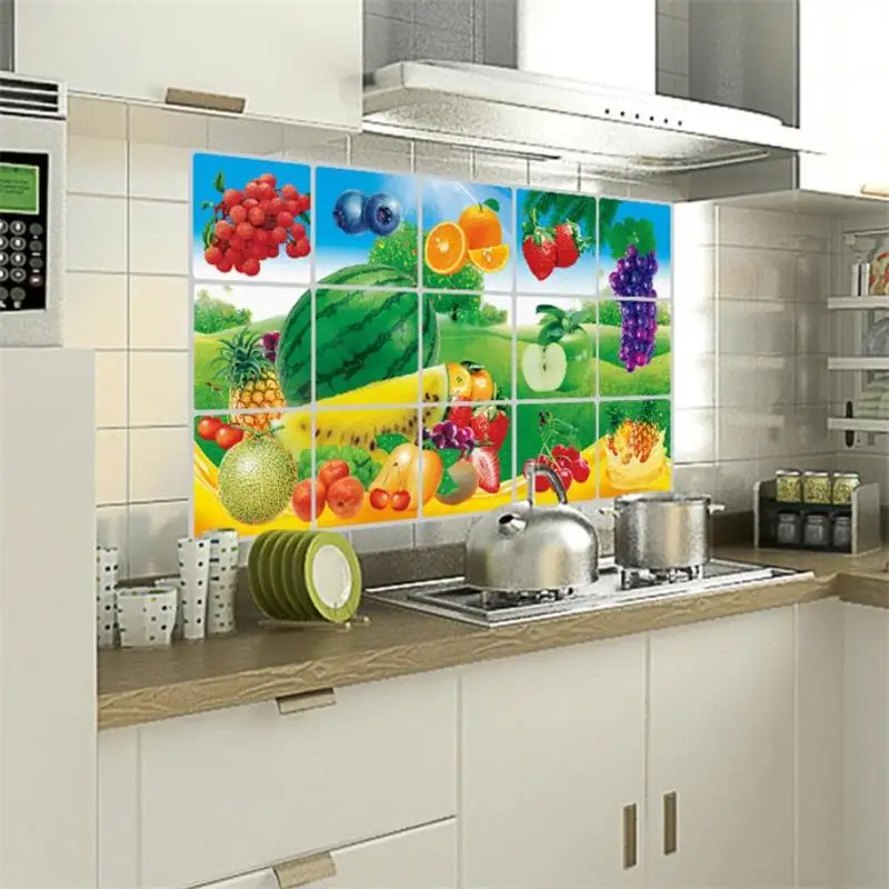 75*45cm Kitchen Oilproof Removable Wall Stickers Aluminum foil Art Decor Home Decal Fruit oil stickers wall stickers Posters