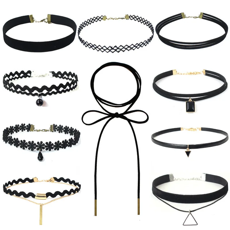 

2019 Hollow Designs Velvet Chokers Necklace Black Leather Rope Chain layer Chocker Vintage Jewelry for women Collier femme KC003