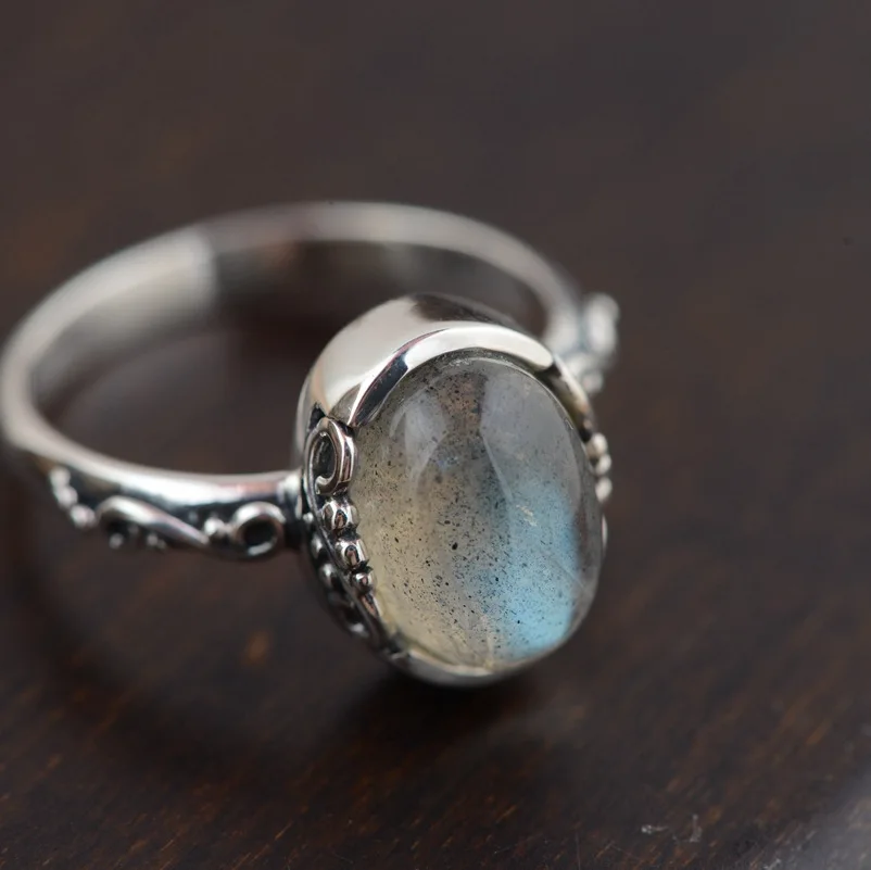 Тайское Серебро оптом S925 Серебряное инкрустированное синим лунным светом кольцо импортное античное изысканное женское Подарочное ремесло