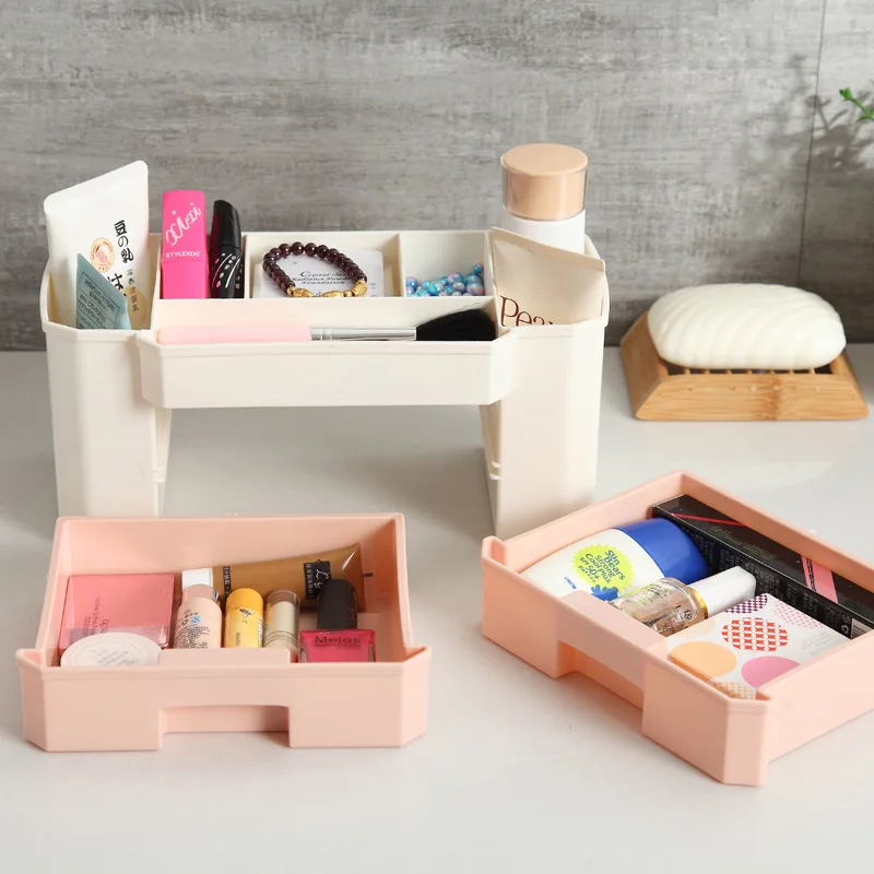 Plastic Makeup Storage Box Cosmetic Organizer Drawer Home Office Desk Storage Case Brush Pen Holder