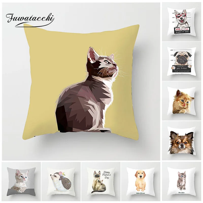 

Fuwatacchi Animal Cushion Cover Cartoon Pet Cat Pomeranian Golden Retriever Hedgehog Pillow Cover Decorative Sofa Pillowcases