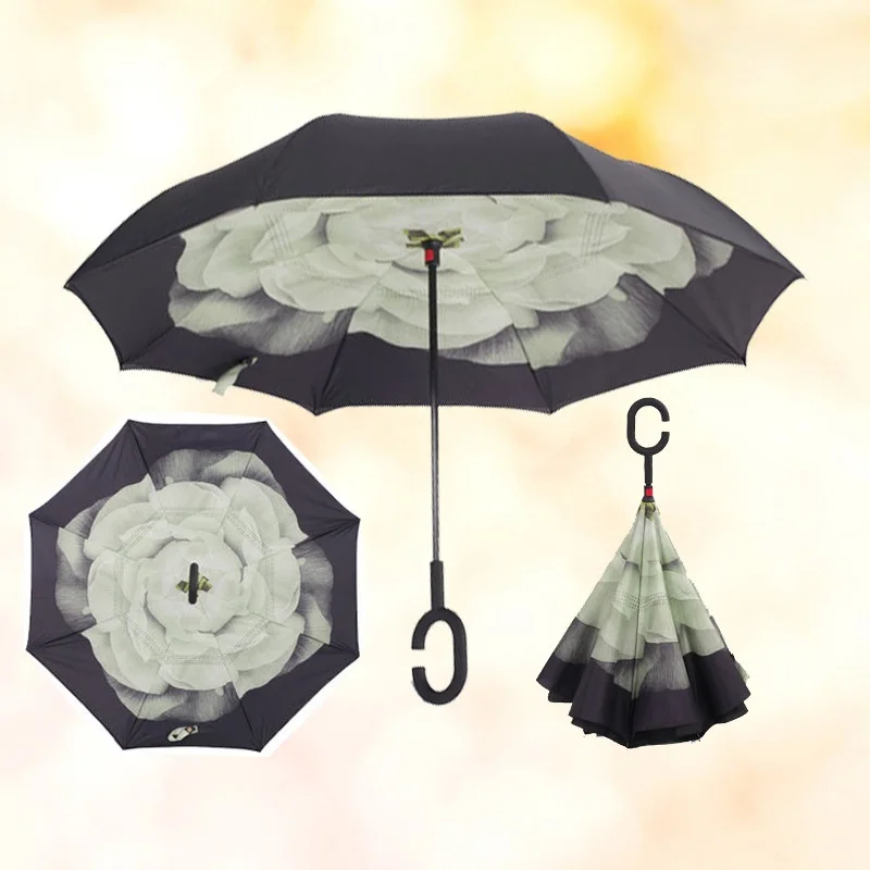 Ветростойкий складной уличный зонтик для дождливой погоды для женщин складной обратный двухслойный зонтик перевернутый ветрозащитный зонтик для автомобиля