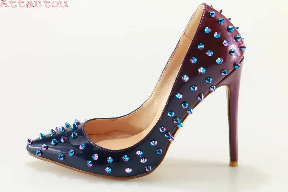 

rivet pointed toe woman high heel pumps unique design young girls shoes hot selling summer shoes thin heel woman pumps