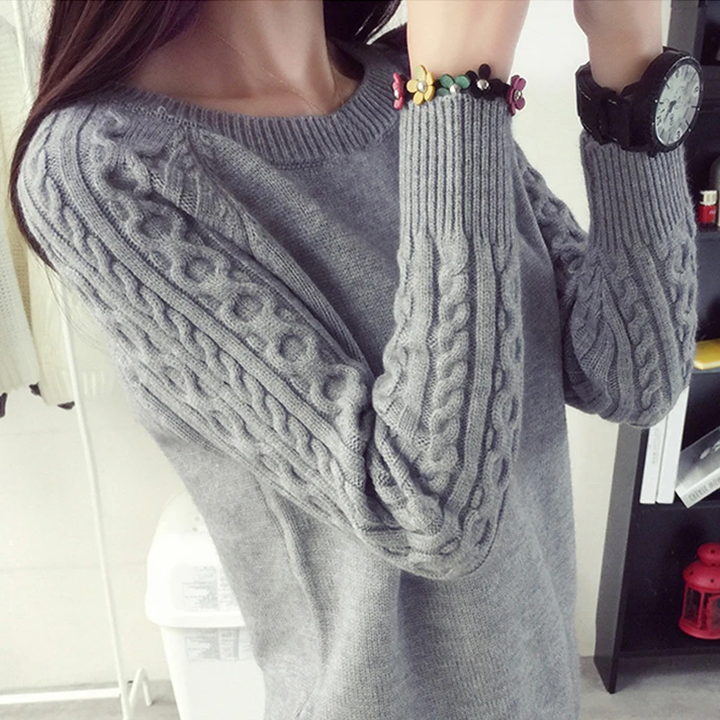 Autumn Winter Sweater Female Warm Solid Round Neck Long Sleeve Knitted Pullover Sweaters Women Winter Clothes Slim Mujer Tops
