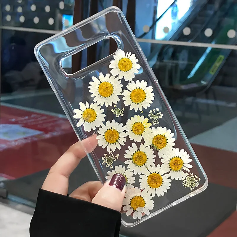 

Dried Real Flower Handmade Clear Pressed Phone Cover For Samsung Galaxy S8 S9 S10 Plus S10 S10E Note 8 9 Case Soft TPU Back Case