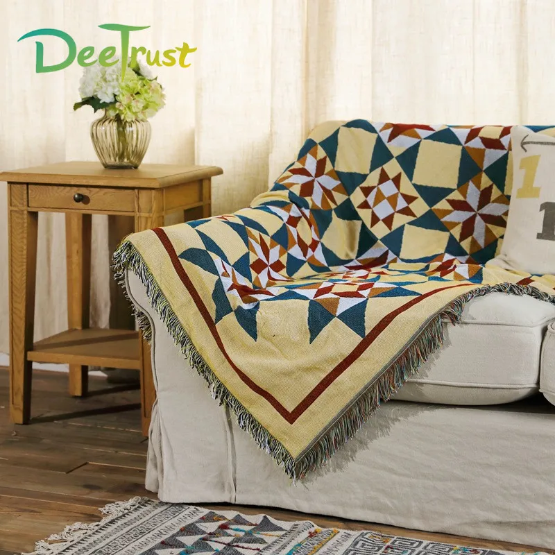 

Double-sided Geometric Pattern Cotton Blanket Sofa Throws On Sofa/Bed/TV/Piano Cover Home Decorative Carpet Cobertor