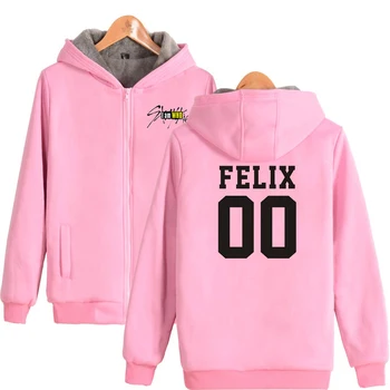 

FELIX HYUN JIN SEUNGMIN JISUNG JEONGIN Winter fleece hoodie women's casual even thick zipper sweatshirt stray kid i am you