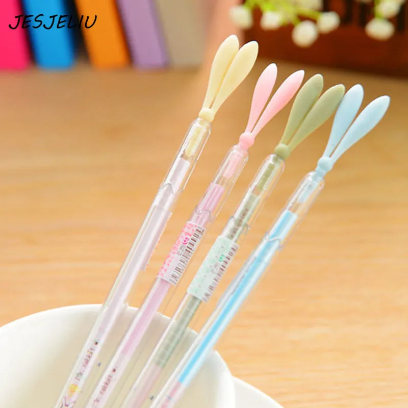 

2 Pcs 0.38mm Cute Cartoon Kawaii Plastic Gel Pen Creative Rabbit Ears Pen For Kids Student Gift Novelty Item School Suppliers