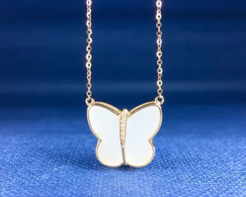 

18K gold and Hetian white jade butterfly clavicle chain, sheep fat jade with natural South African diamonds hde03#