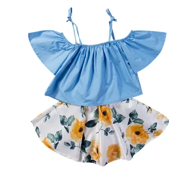 

1-6Y Toddler Baby Girls Kids Cotton Strapless Off Shoulder Floral Tops Blouse Skirt Dress 2Pcs Set Kids Outfits Summer Clothes