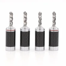 Free shipping 4pcs Rhodium Carbon fiber Banana Plug Copper Speaker Connector plug