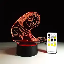 Зверополис мультфильм лень Ночная 3D USB сенсорный выключатель дистанционного Управление акрил 7 цветов градиент Атмосфера лампы освещения