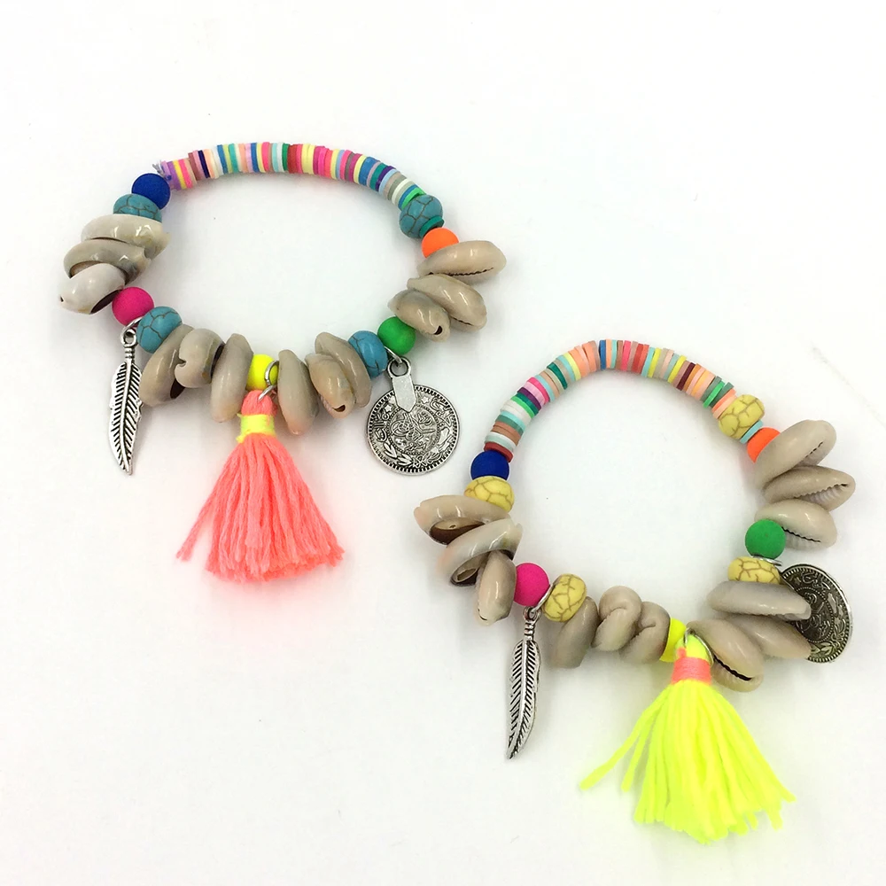 2017 Limited Rolo Chain Women New European Boho Jewelry Handcrafted Bracelets Shell Charm Bracelet With Coin Silk Tassel Strand