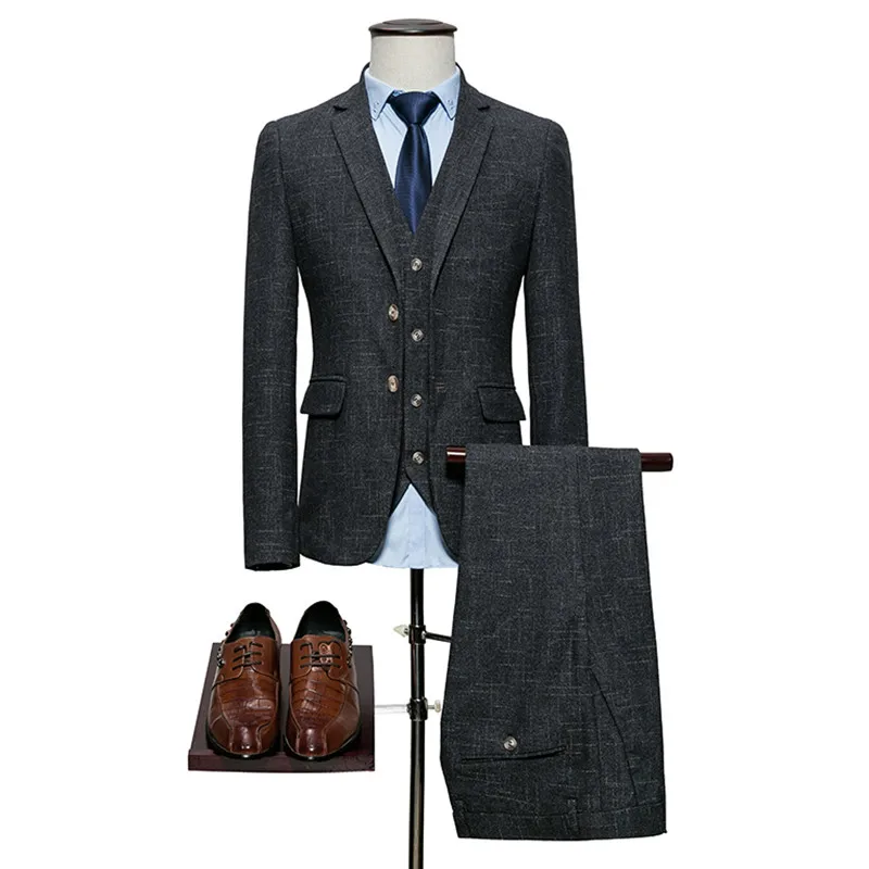 Mens suit 3 piece set (blazer + vest + pants) high-end business British style printing luxury slim groom wedding Plus size M-6XL