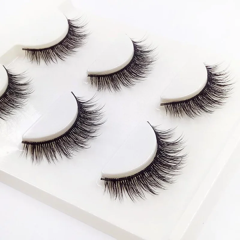 

Three Pairs of Natural Curling False Eyelashes Handmade Stems Natural Portable False Eyelashes 3D Makeup Tools Make up