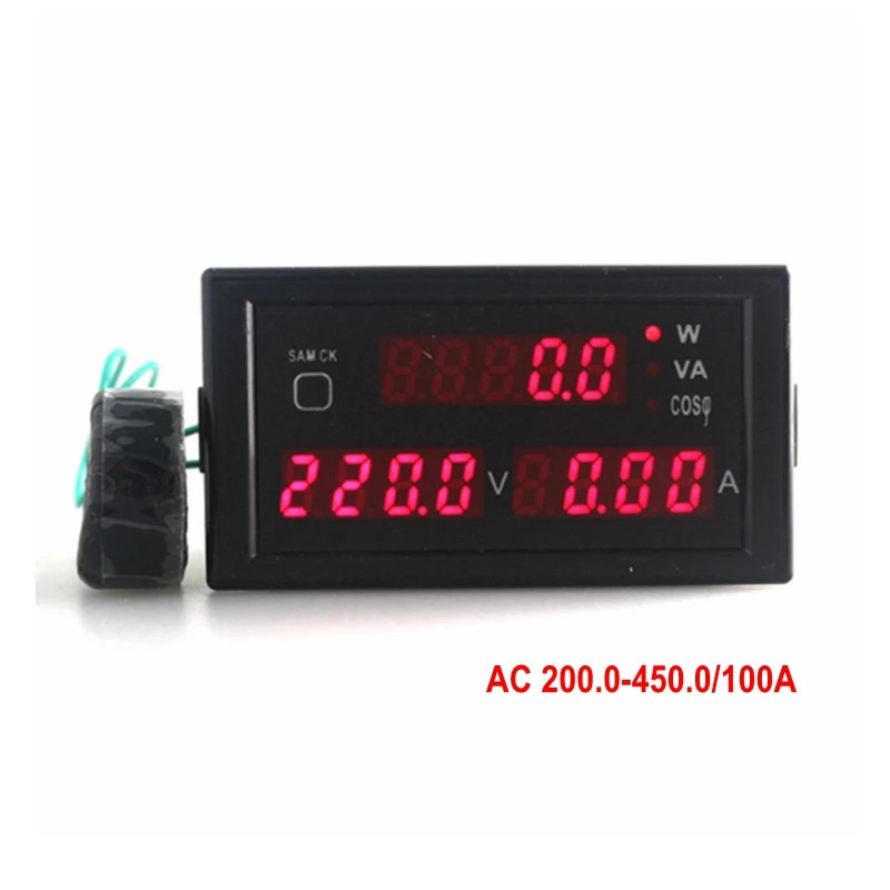 AC Digital Volt Amp Watt Meter 200 450V 0 100A with Red LED Display