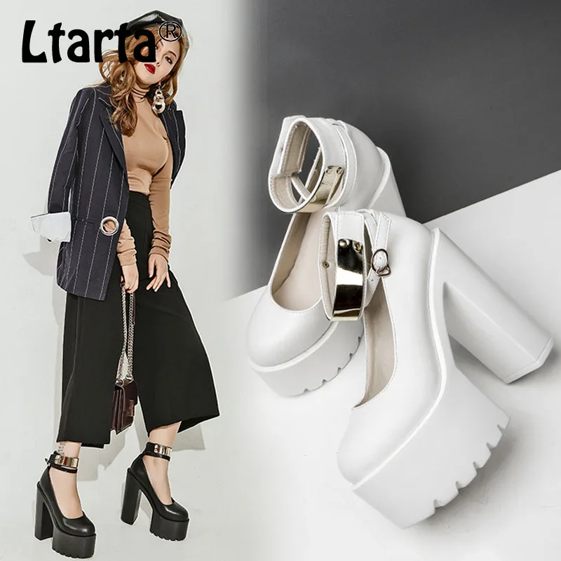 

LEOPARD LAND 2019 Women High Heels Waterproof Platform Thick With Buckle Color Matching High Heels Single Shoes JXQ-8123