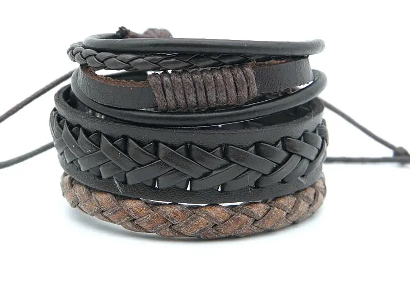 New Men's Vintage leather Wristband Braid bracelet Handmade Real leather Wrap Charm Combined bracelet Jewelry Gifts