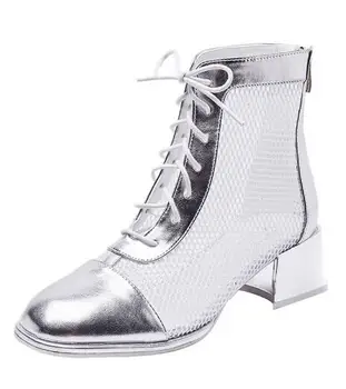 

summer woman mesh low heel comfortable ankle boots fashion woman mesh lace up high top mesh ankle boots summer boots woman