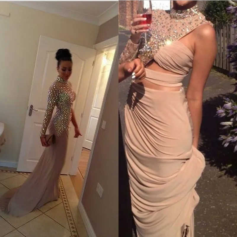  INM-390 Long Prom Celebrity Dresses Red Carpet With Crystal Chiffon High Neck Sexy Women Kim Kardashian Evening Dress Gowns 