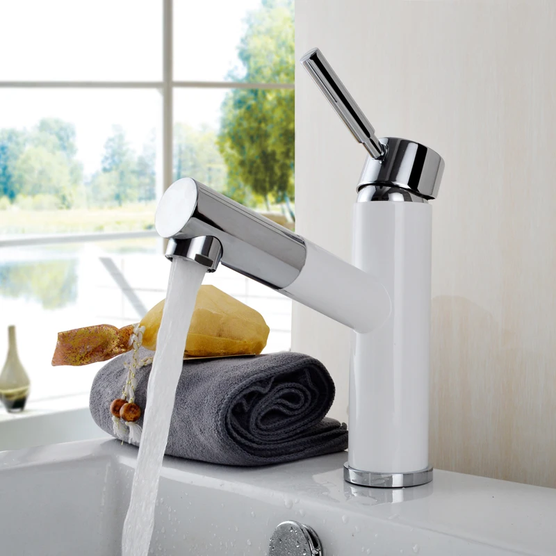 

hot and cold water basin faucet copper 360 degrees revolving white pull high Changtai basin faucet