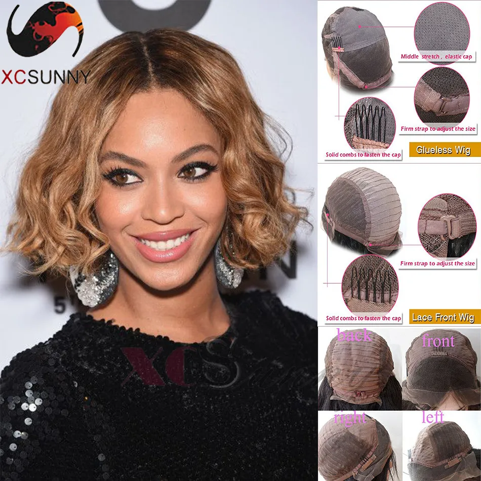 Beyonce Hairstyle T4 27 Color Ombre Human Hair Bob Wig Middle Part