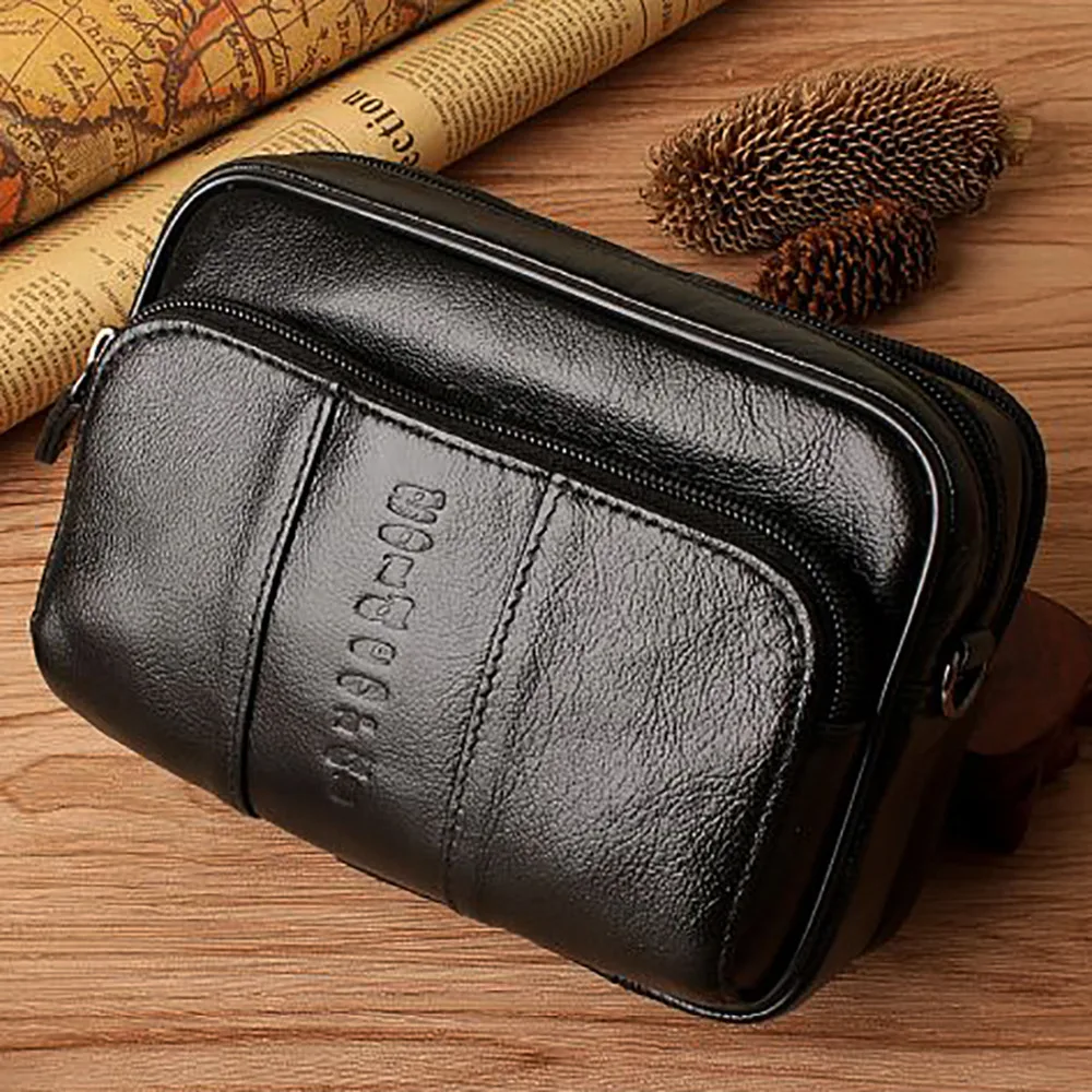 

New Men Genuine Natural Leather Small Messenger Bags Cross Body Casual Shoulder Bags Multifunction Male Belt Waist Purse Pouch
