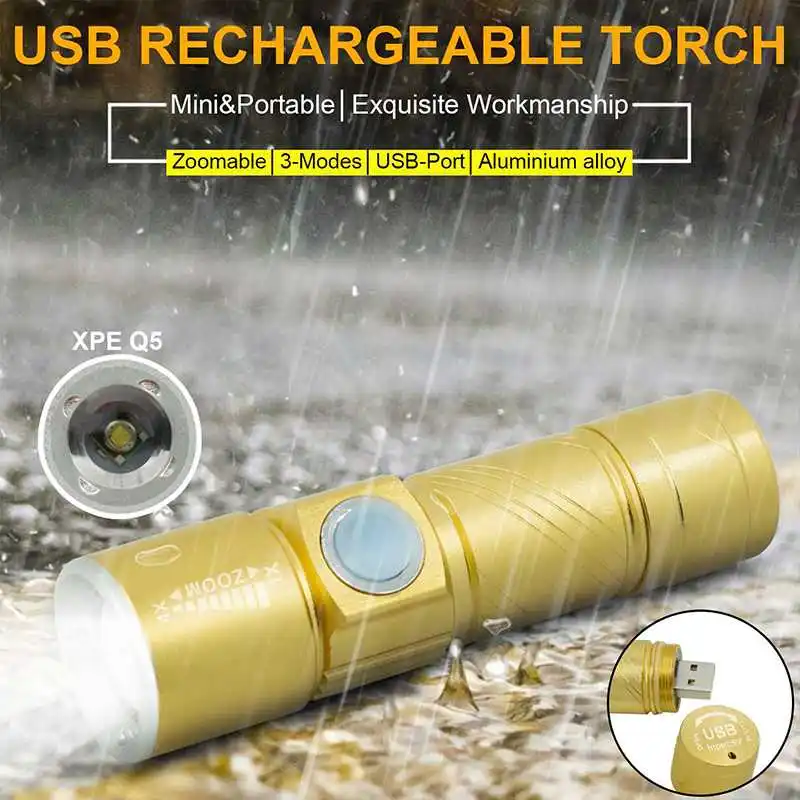 Modos de Flash Luz da Bicicleta 2000 Lumen Zoomable Recarregável Usb Luz da Bicicleta Focalizável Lanterna Led Torch Bateria Embutida 3 Lâmpada 2 China led torch Suppliers