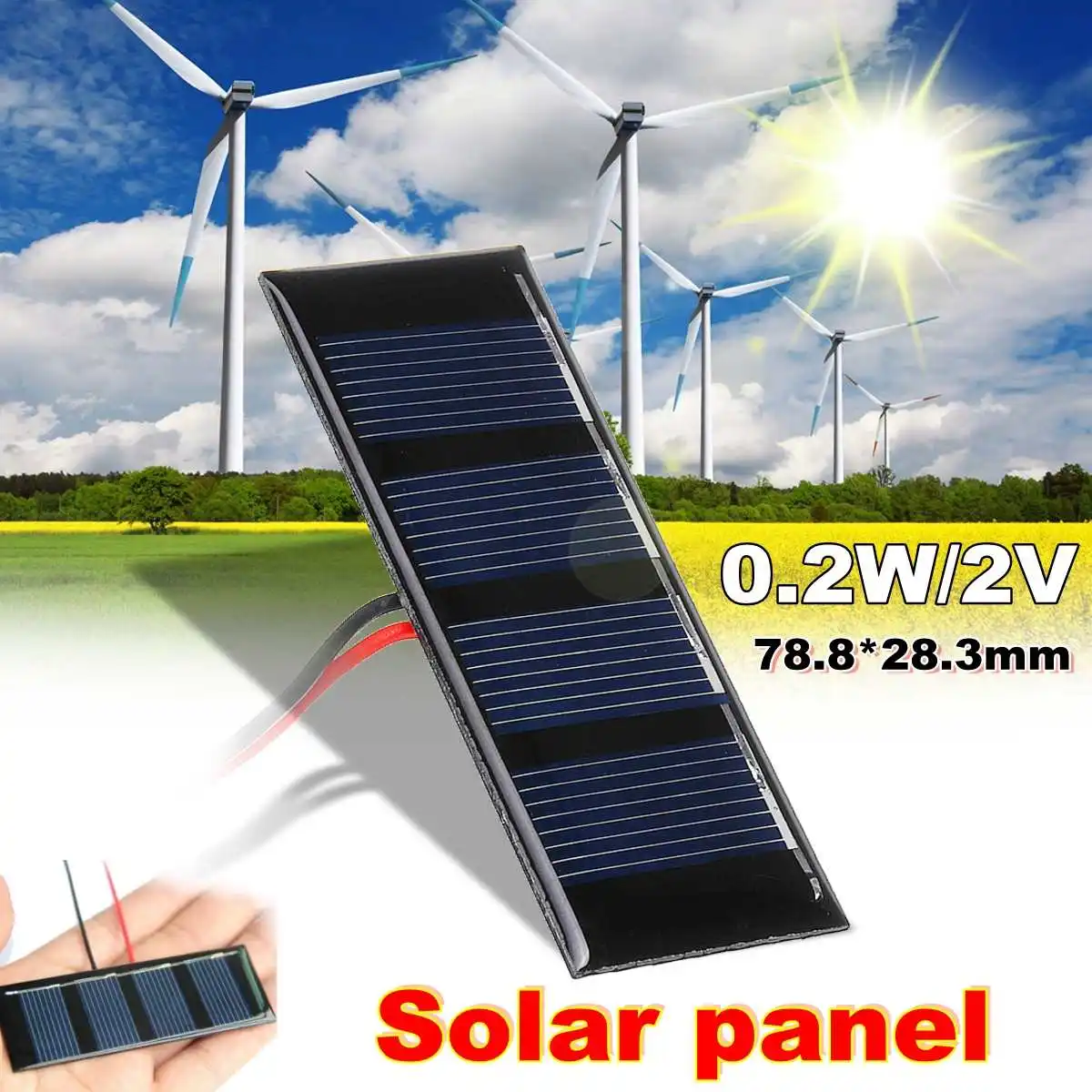 LEORY 0.2W 2V DIY Solar Panel Polycrystalline Silicon Epoxy Board With Wire Mini Solar System DIY For for Part 78.8*28.3mm