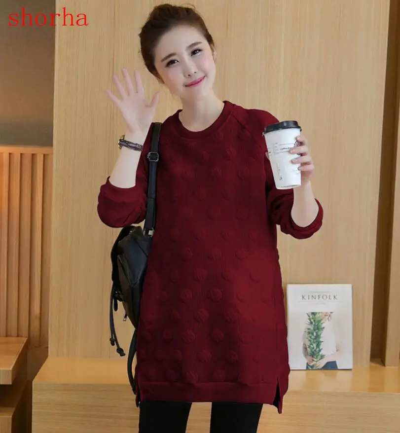 

2018 Autumn Winter 3D Dot Cotton Maternity Shirts Loose Tops Clothes for Pregnant Women Long Sleeve Pregnancy Tunic