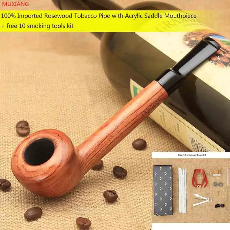MUXIANG 100 Rosewood Tobacco Pipe Straight Short Stem Smoking Pipe
