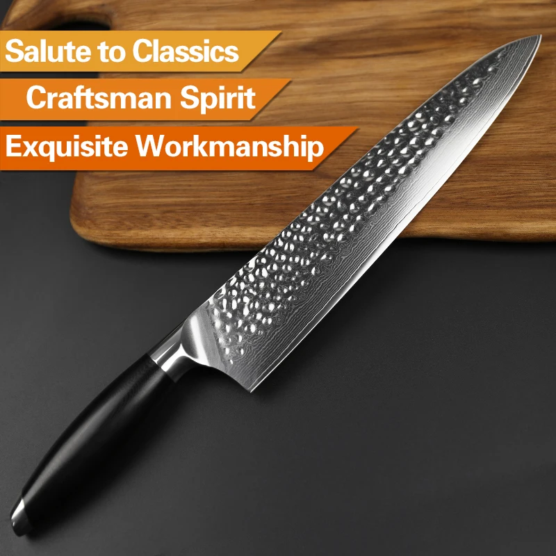 XINZUO 10 inch Pro Chef Knife Japanese 10Cr15CoMoV Core Kitchen Knives Damascus Steel 60 HRC Sashimi Cleaver Knife G10 Handle