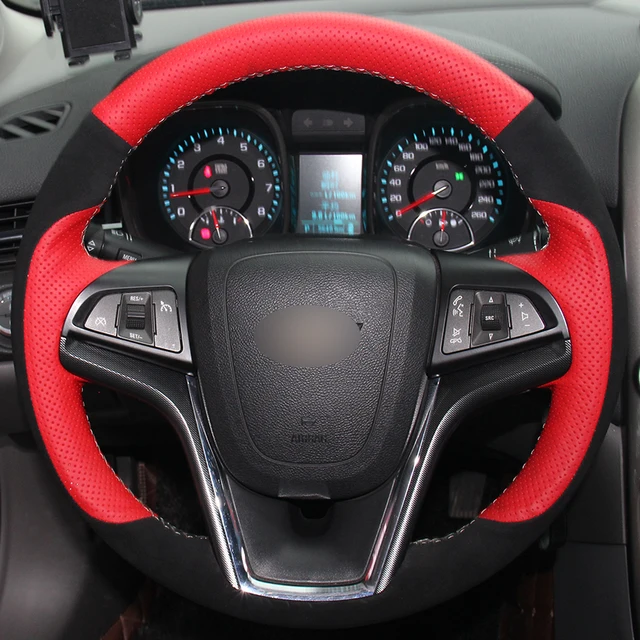 Red Natural Leather Black Suede Car Steering Wheel Cover for Chevrolet