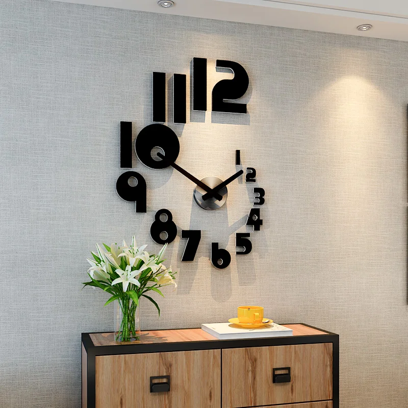 

2019 New DIY Large Wall Clock Modern Design Silent Quartz Watch Sticker 3d Living Room Home Decor Acrylic Horloge Free Shipping