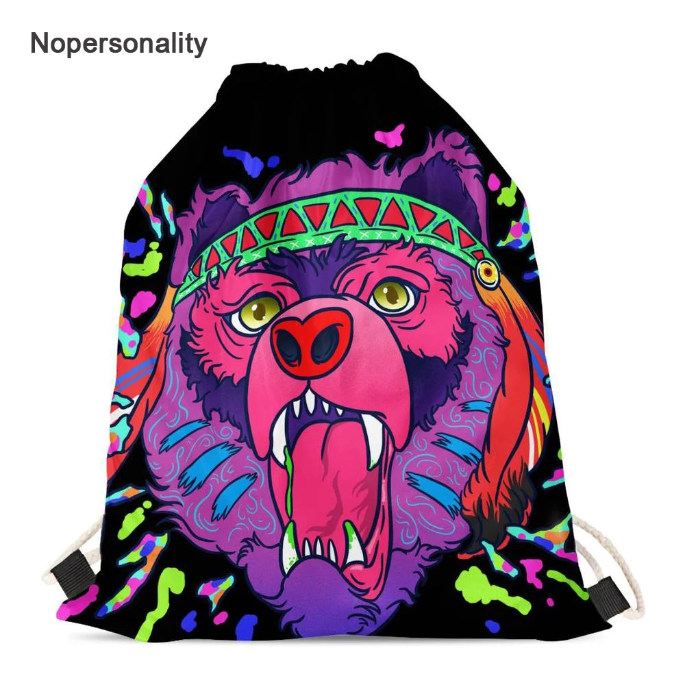 Nopersonality Cool Drawstring Women Backpack 3d Bear String Bags for Kids Casual Backpack Drawstring Bags Large