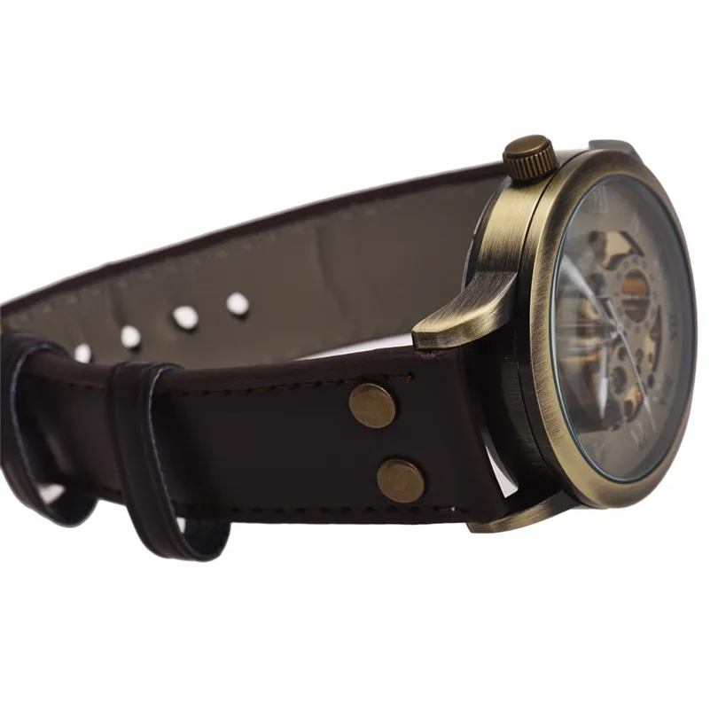 Men's Steampunk Bronze Skeleton Auto Mechanical Leather Wrist Watch Men'S Watches Top Brand Auyomatic Mechanical #4m20 (1)