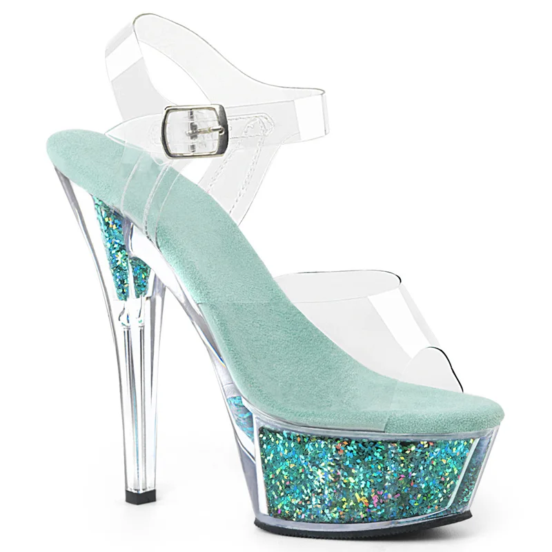 

Women High Heel Sandals 15CM Transparent Crystal Shoes Summer Woman Platform High Heels Lady Party Slipper Plus size 35- 40