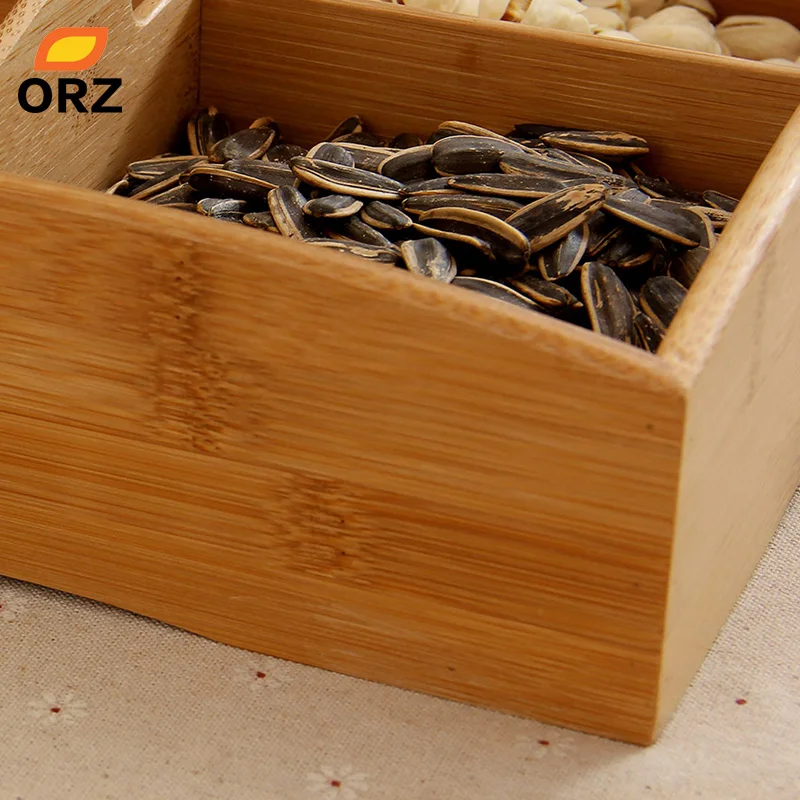 ORZ бамбуковая коробка для хранения еды тарелка закусок портативная конфетная