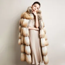 Роскошное меховое пальто для женщин, для русской зимы, толстый теплый мех, натуральный Лисий мех, элегантная Роскошная Высококачественная Золотая лисица, редкий NPI 81016B