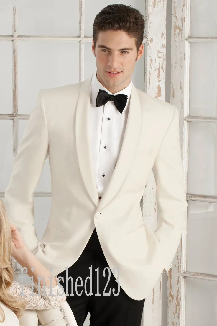 High Quality One Button Ivory Groom Tuxedos Groomsmen font b Men s b font font b