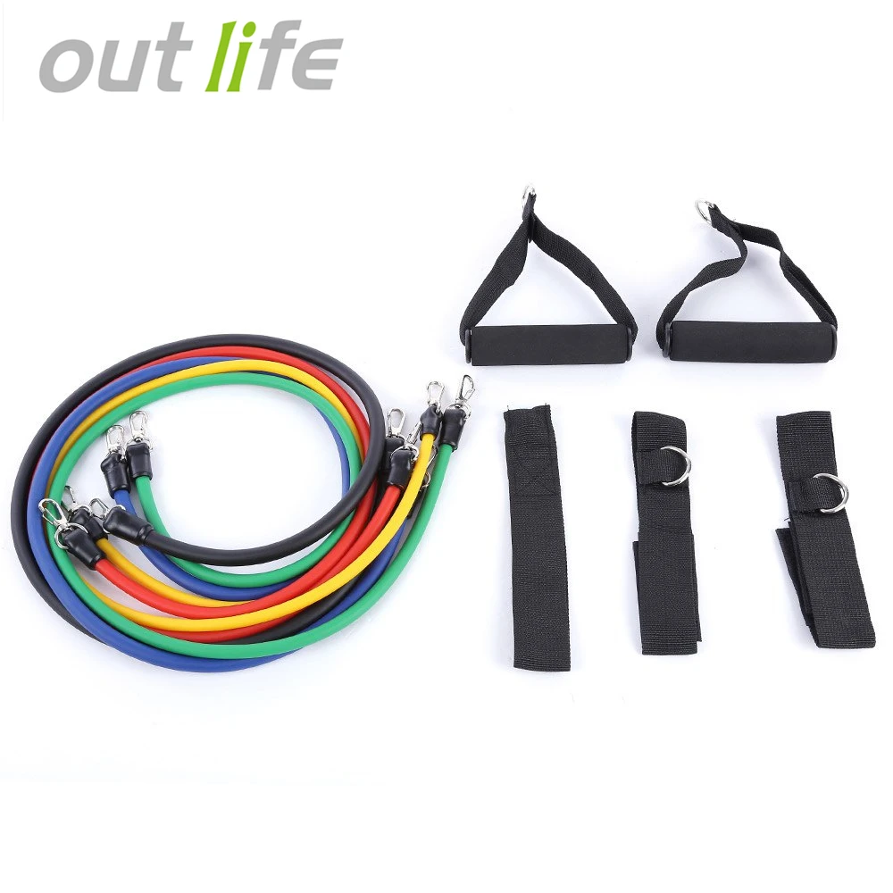 Outlife 11Pcs Resistance Bands Yoga Pilates Crossfit Fitness Equipment Elastic Pull Rope Workout