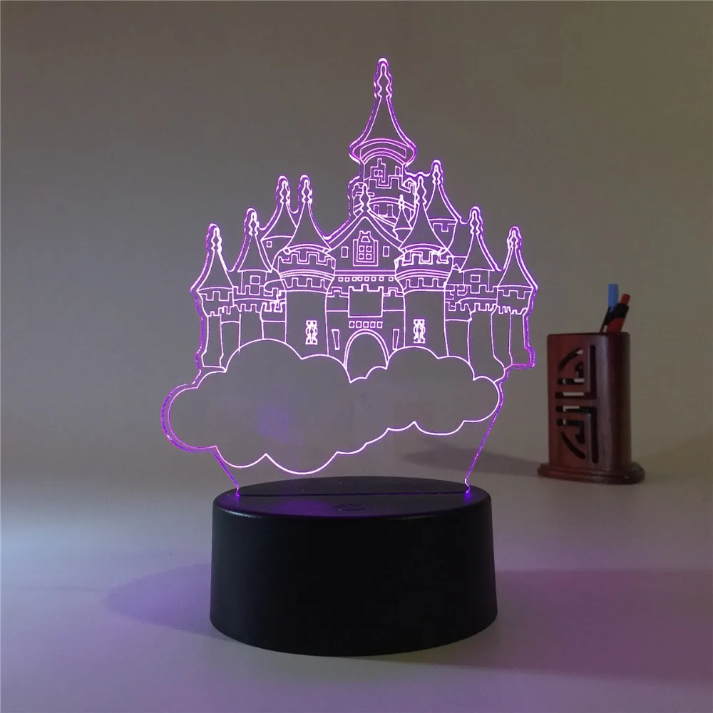 3D USB 7 цветов форма замка ночь Ночная лампа свет на Рождество детский подарок украшение Настольная лампа Рождественский подарок