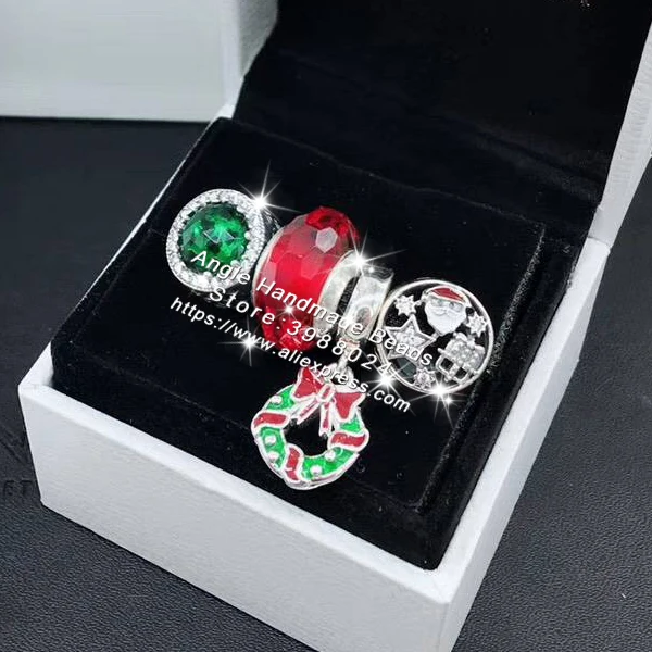 

4pcs Fashion S925 Silver Garland Colored Enamel Dangle Charms Beads Jewelry Set Fit Bracelet Necklaces Jewelry Making Woman Gift