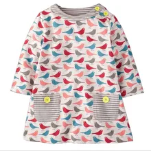 Платье с героями мультфильмов для девочек; хлопковые платья с длинными рукавами и рисунком для маленьких девочек; детская одежда с цветочным рисунком и птицами; весенне-осеннее платье для маленьких девочек