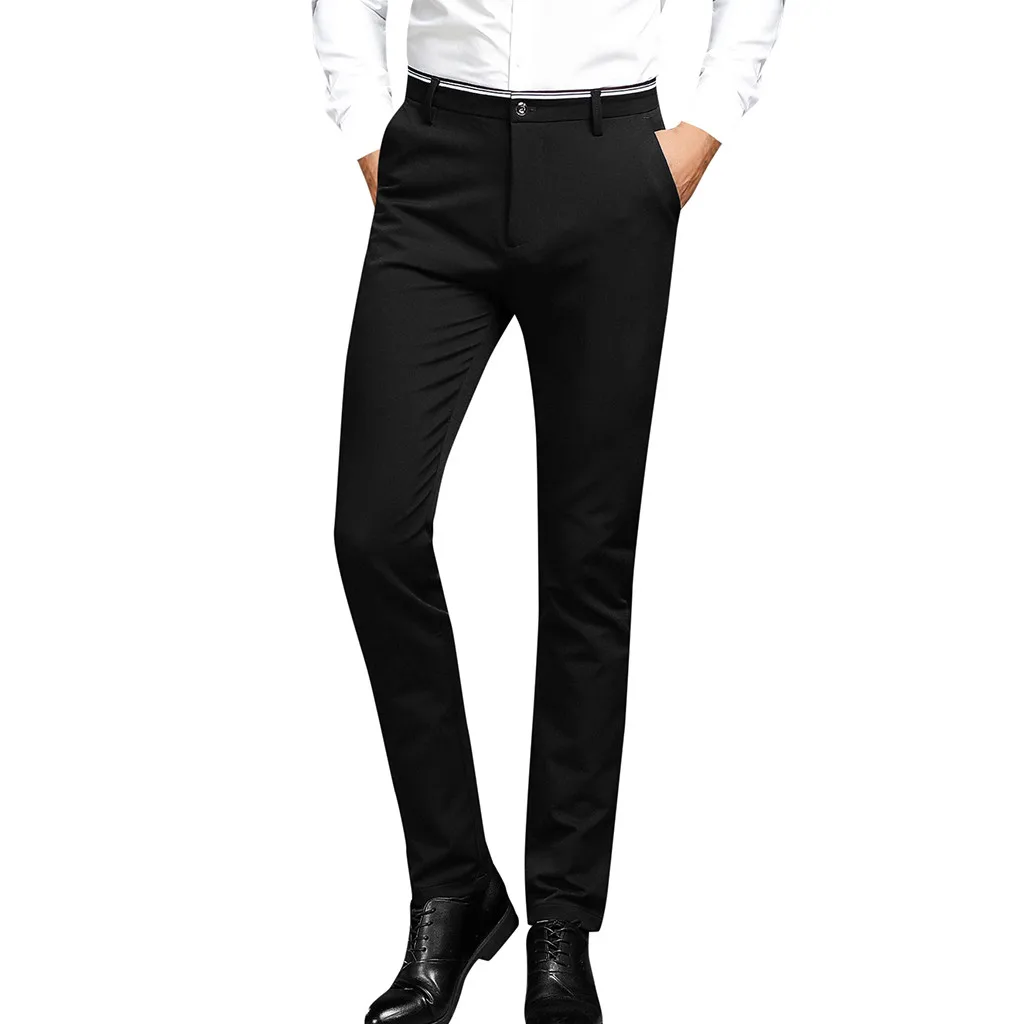 Men's New Fashion Solid Casuall Slim Zippered Business Pants Long Trousers 28-38