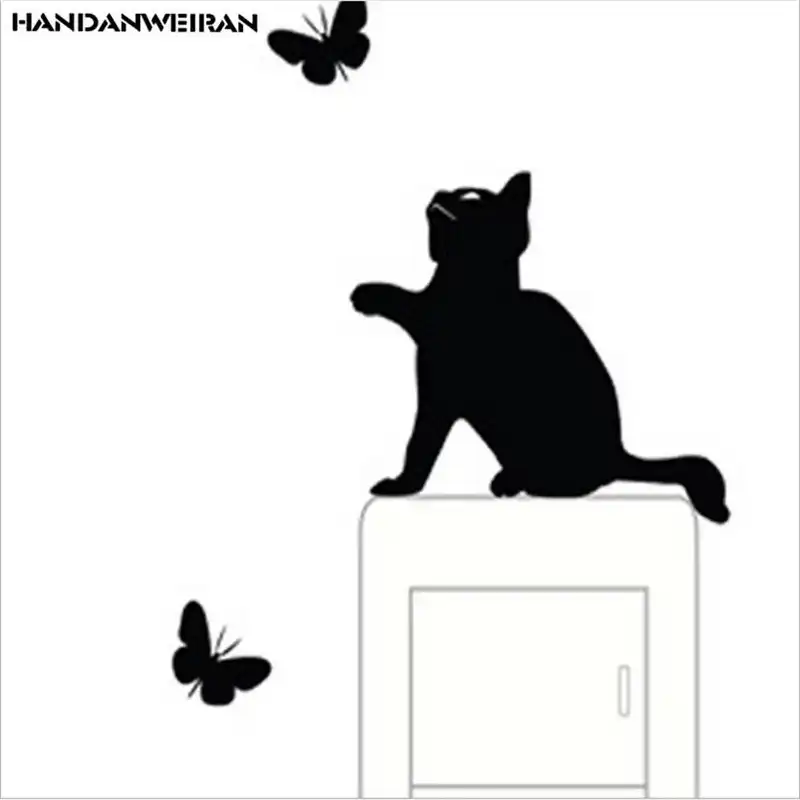 2pcs 12 10cm Cute Cat Flap Butterfly Black Wall Sticker Switch